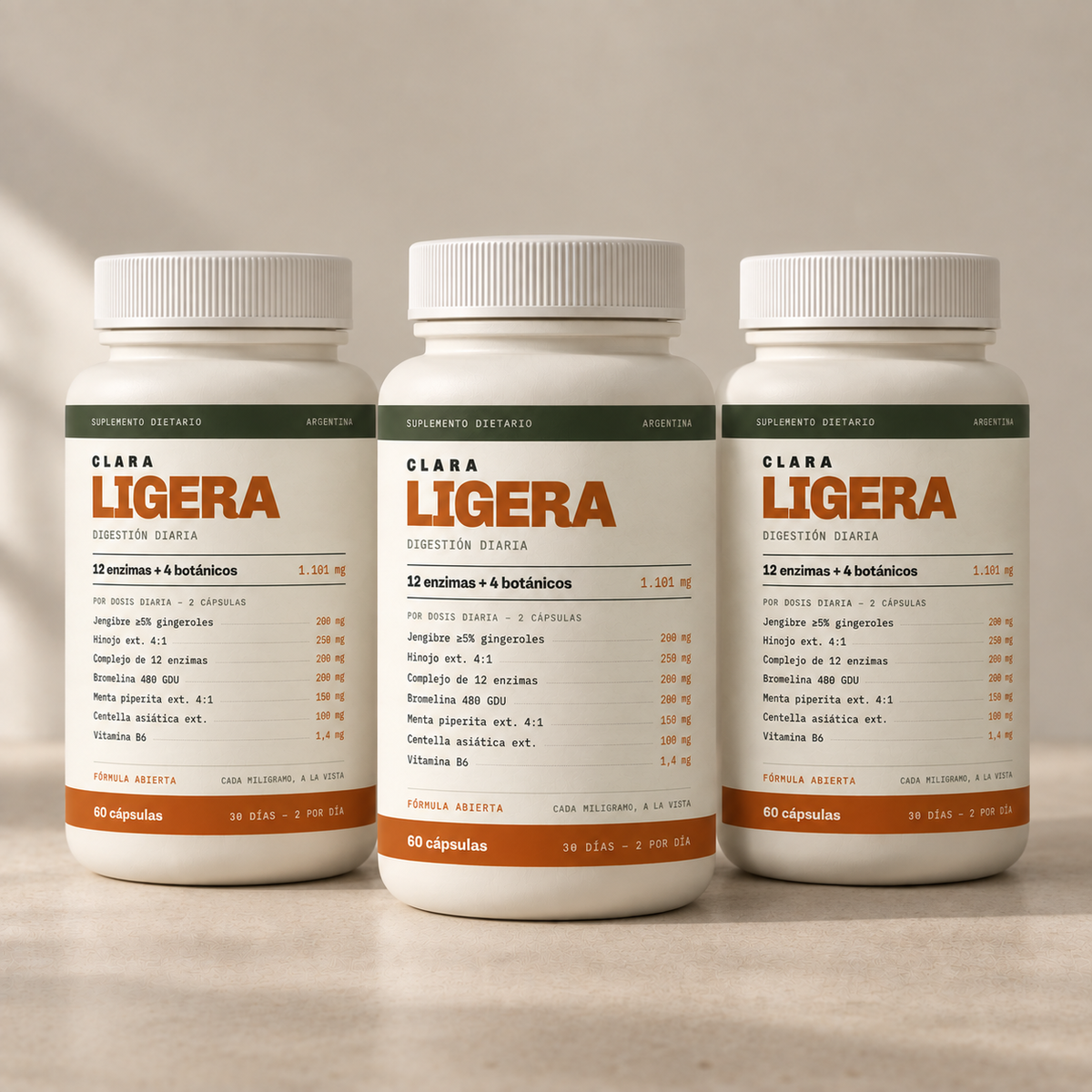 Pack de 3 frascos de CLARA LIGERA, 60 cápsulas cada uno